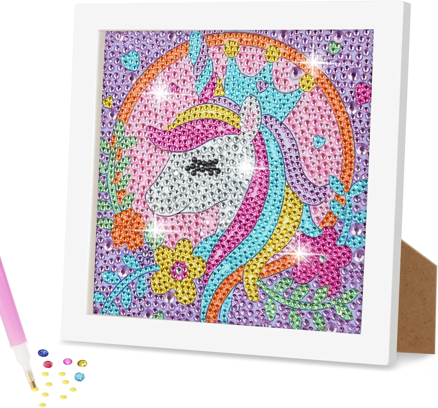 AUAUY 5D Diamond Painting Kit for Kids, Art Crafts Kits with Wooden Frame, Carto...