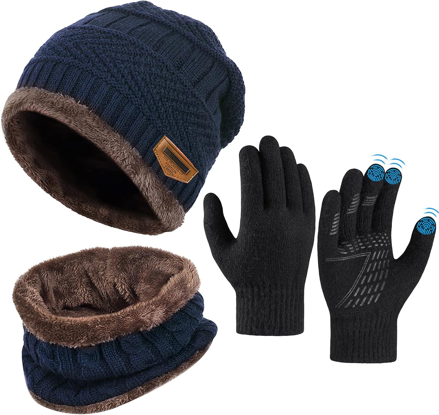 OOPOR Kids Winter Hat Scarf Gloves Set - Warm Thermal Knitted Beanie Cap Snood N...