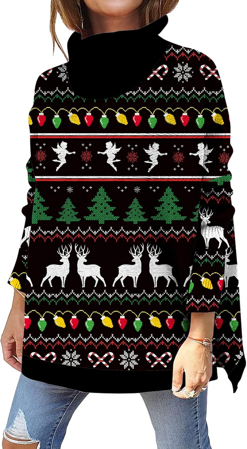 Kids4ever Women Christmas Turtleneck Jumper Knitted Xmas Sweater Long Sleeve Sid...