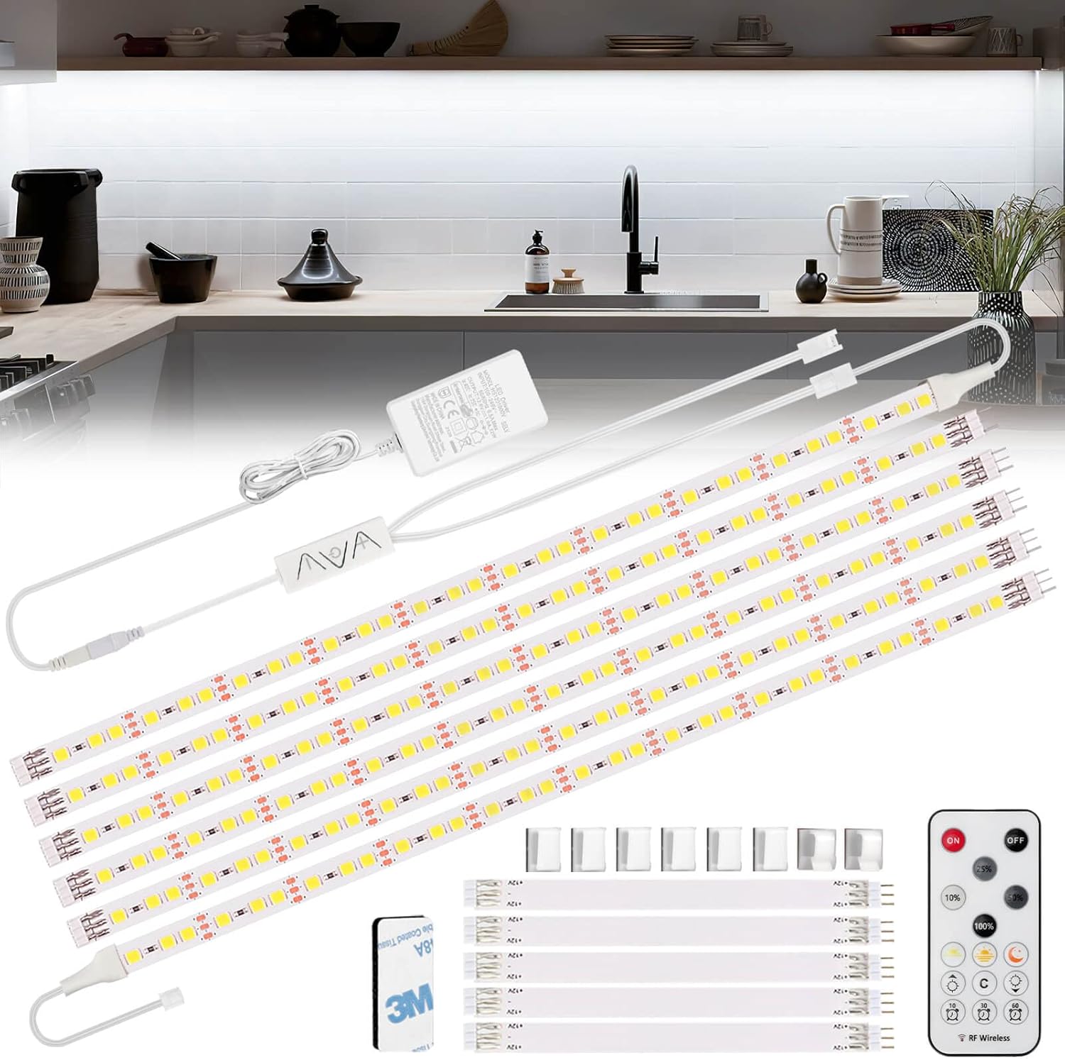 Enteenly Under Cabinet Strip Lights Kit 9.8ft/3m, 12V UK Plug White Dimmable LED...