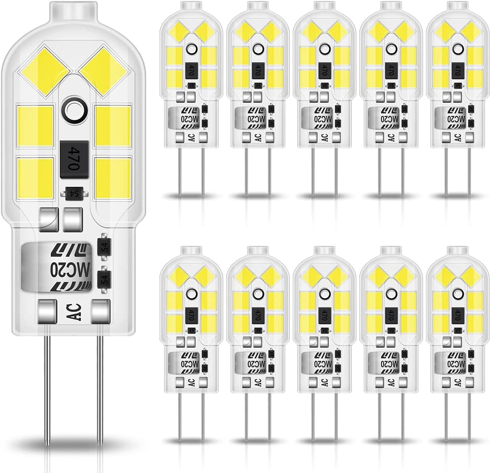 G4 LED Bulbs Cool White 6000K 1.2W, Replacement for 10W Halogen Bulbs 12V AC/DC,...