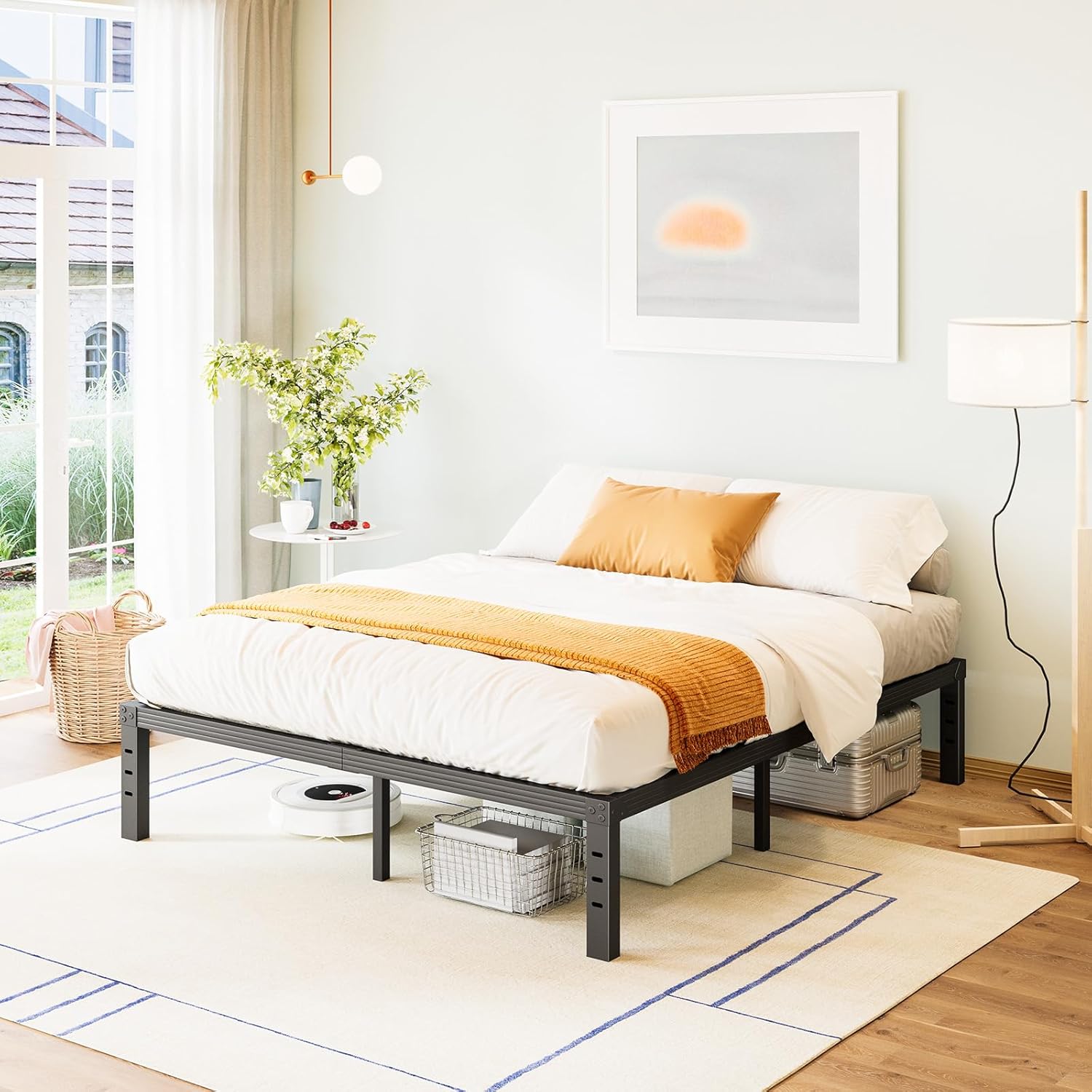 Bed-Frame-Queen, 14 Inch Metal Platform Bed-Frame No Box Spring Needed, Heavy Du...