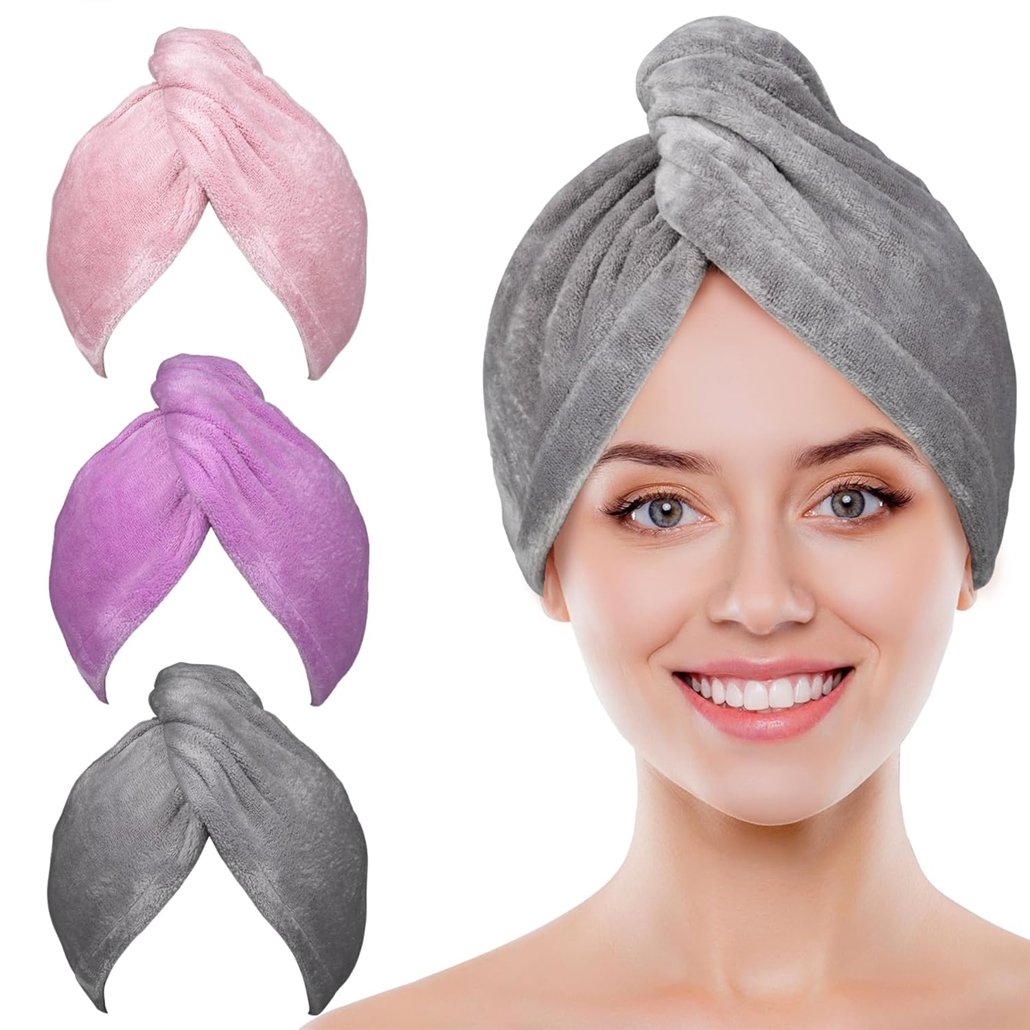POPCHOSE Microfiber Hair Towel Wrap, Fast Drying Hair Turban, Soft Ultra Absorbe...