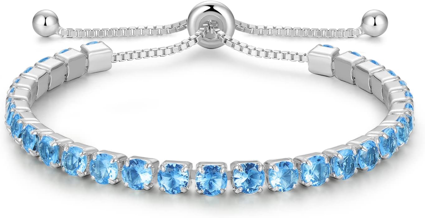 Christmas Gifts Sterling Silver Birthstone Tennis Bracelets for Women 4mm Tennis...