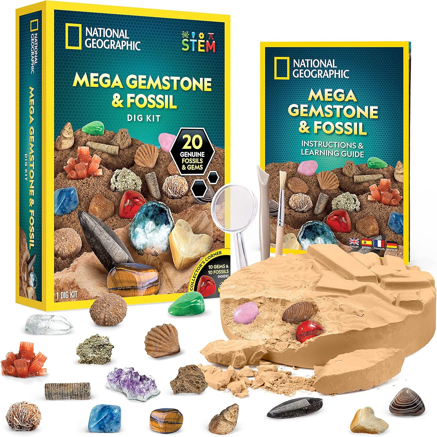 NATIONAL GEOGRAPHIC Mega Fossil and Gemstone Dig Kit - Excavate 20 Real Fossils...