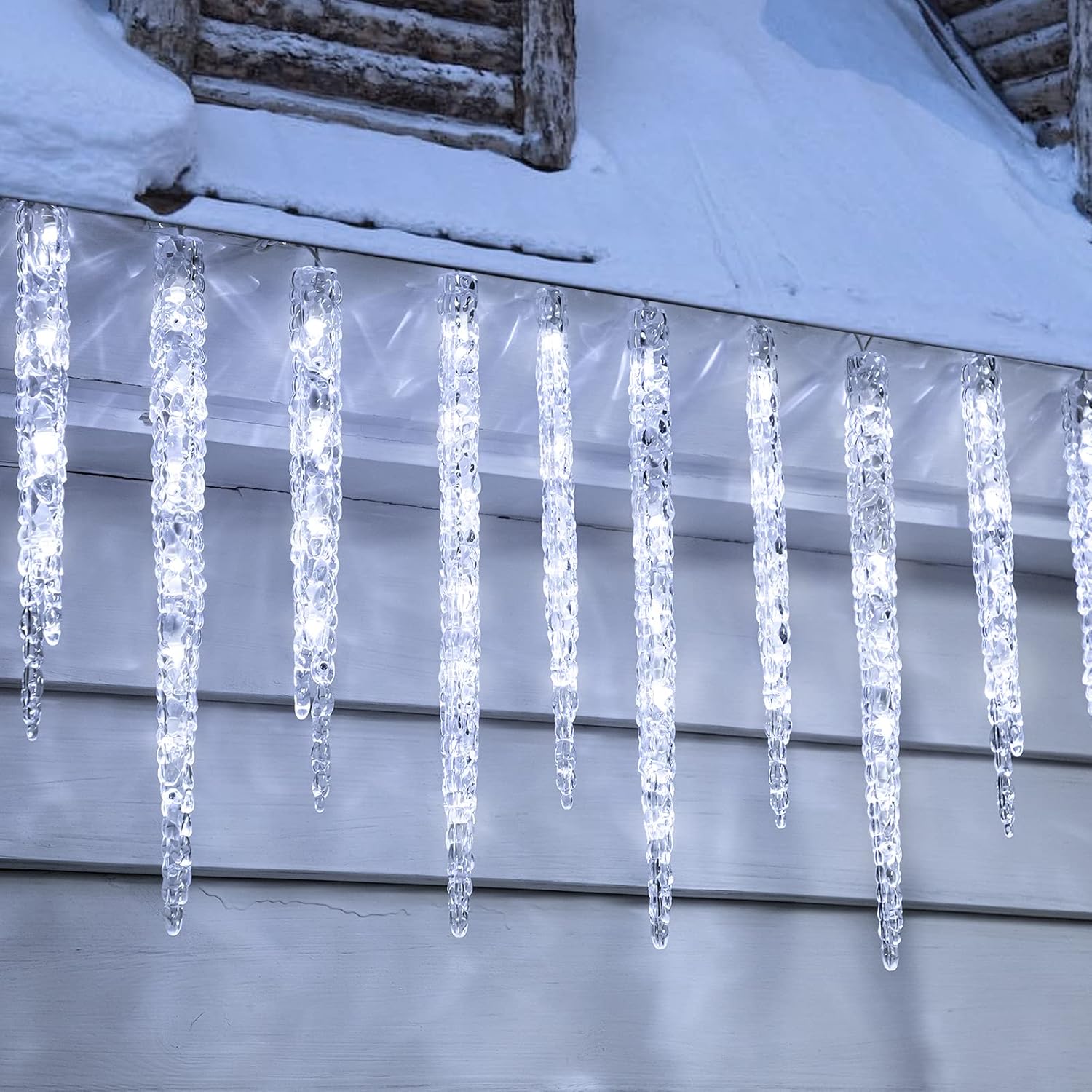 Minetom Icicle Lights Outdoor with Clips, 24.6ft 100 LED 20 Tubes Twinkling Crys...