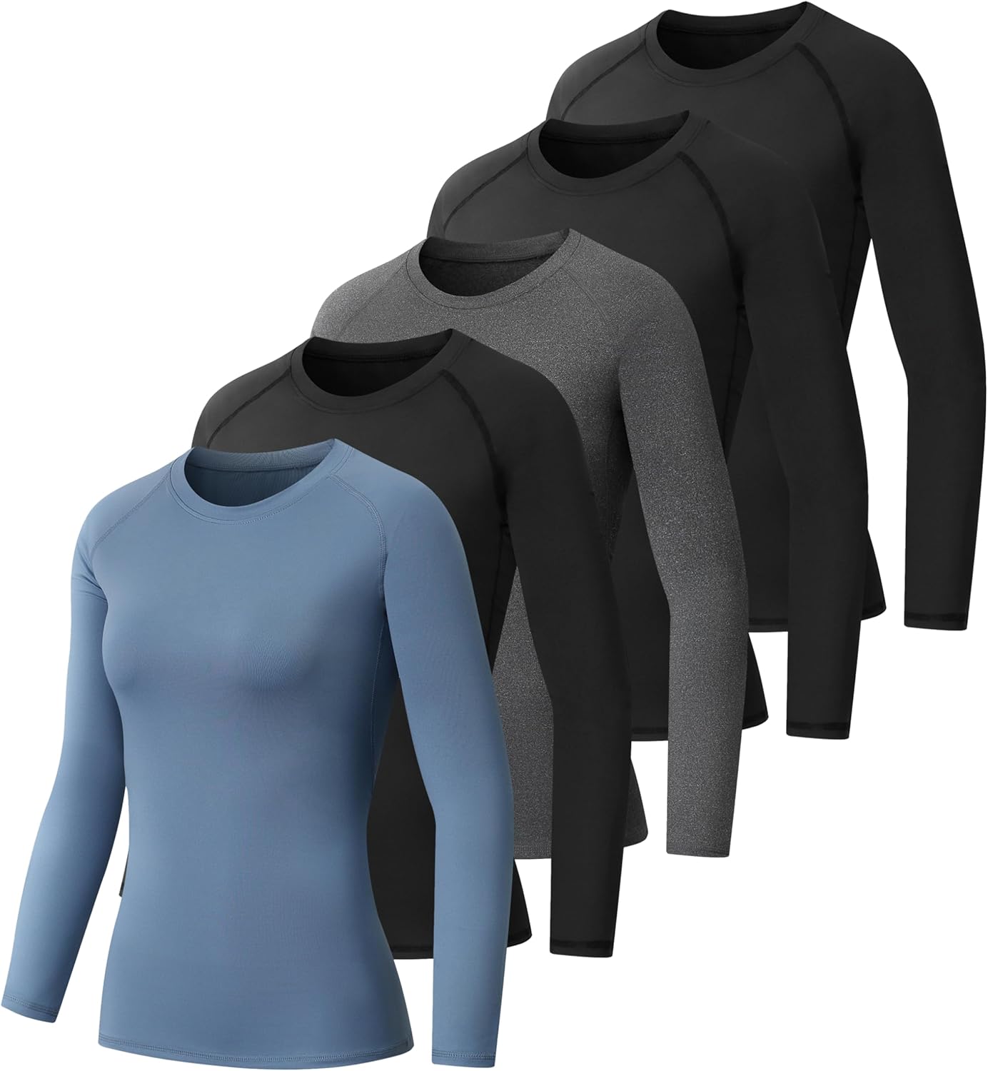 5 Pack Women's Compression Shirt Long Sleeve Workout Tops Athletic Baselayer Qui...