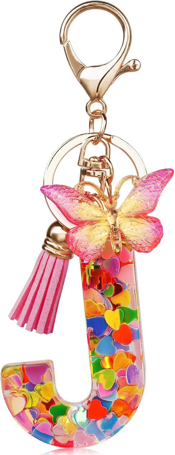 OSDUE Fashion Alphabet Initial Letter Keychain, Women Tassel Butterfly Pink Purp...