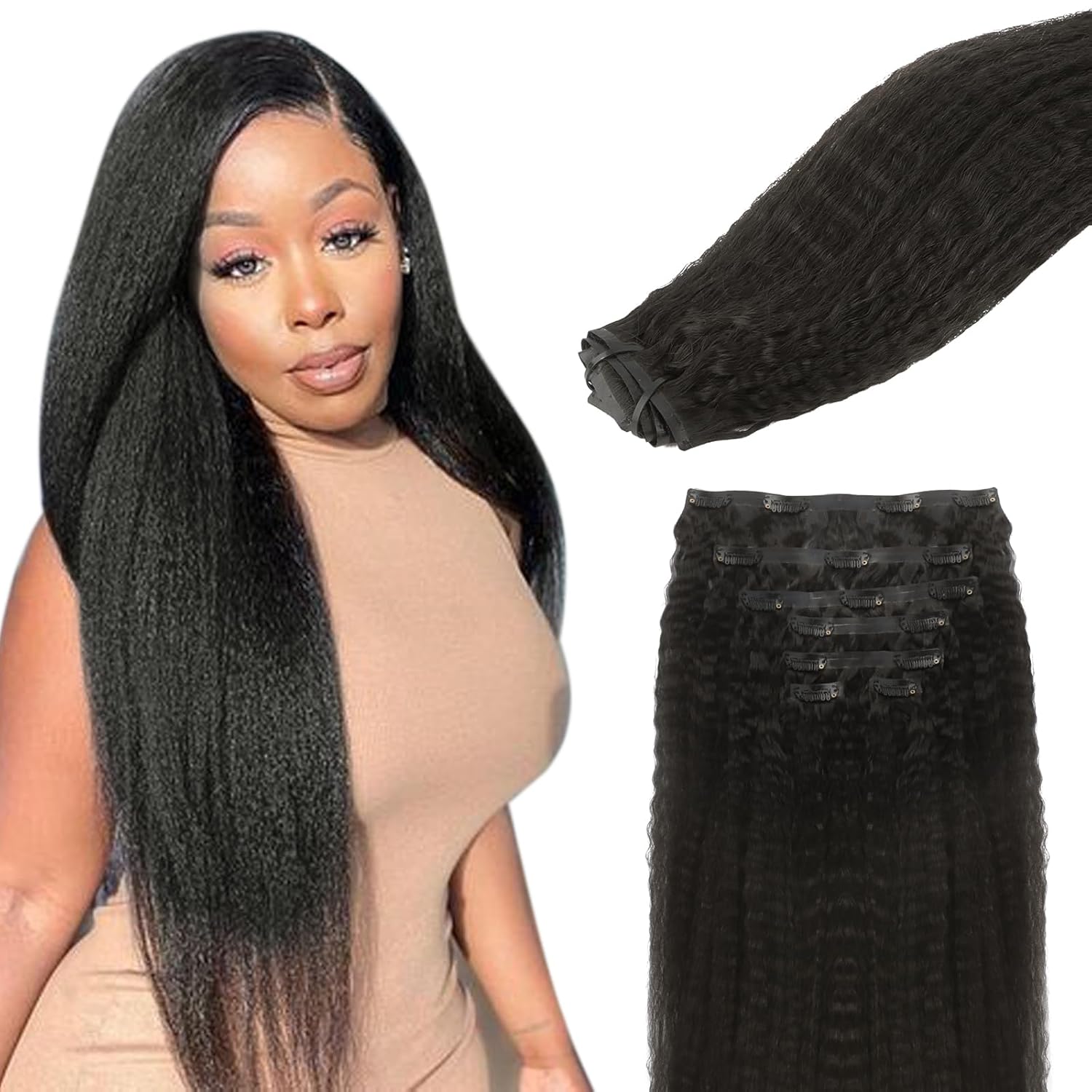 Lashey Hair Extensions Seamless Clip in Real Human Hair Natural Black 18 Inch 11...