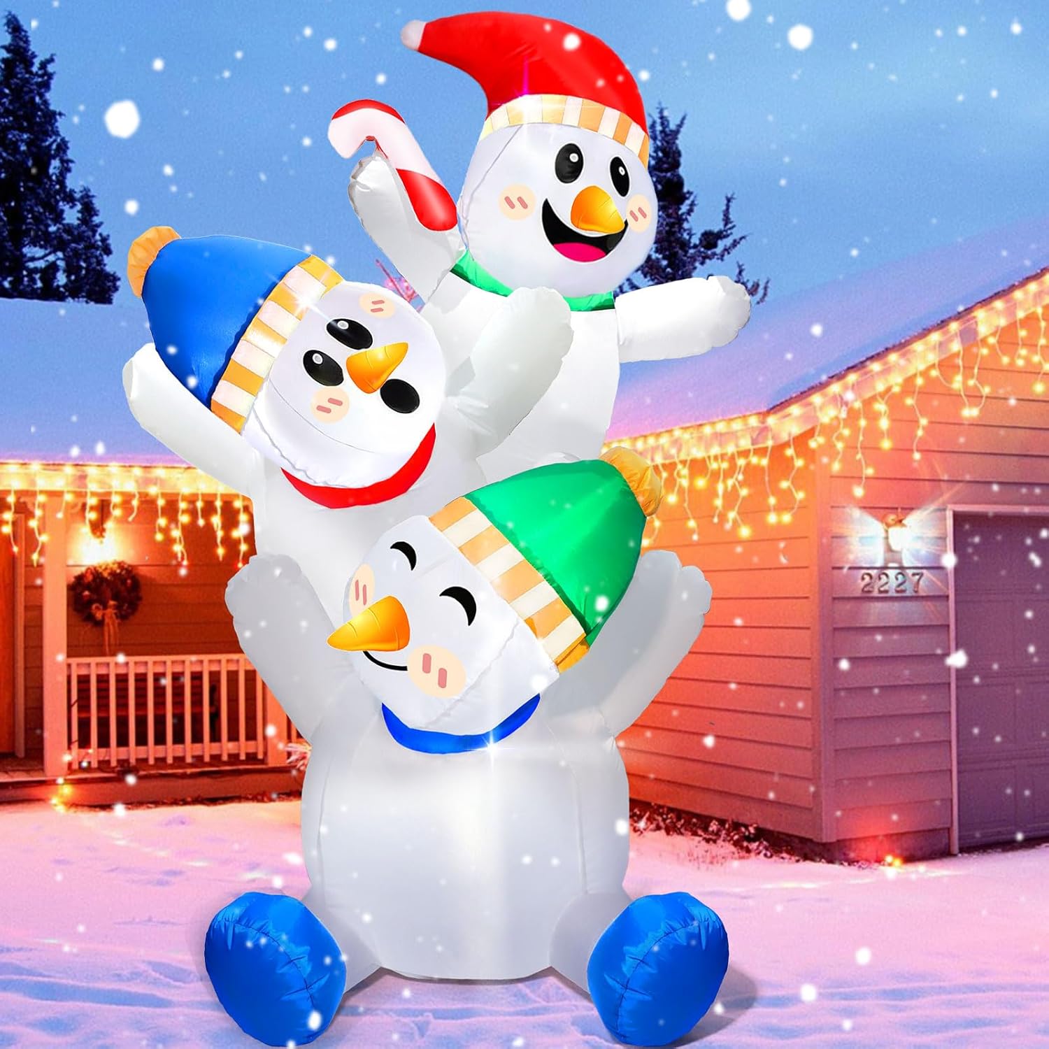 Christmas Inflatables Outdoor Decoration Stacked Snowman, 6FT Blow Up Snowman wi...