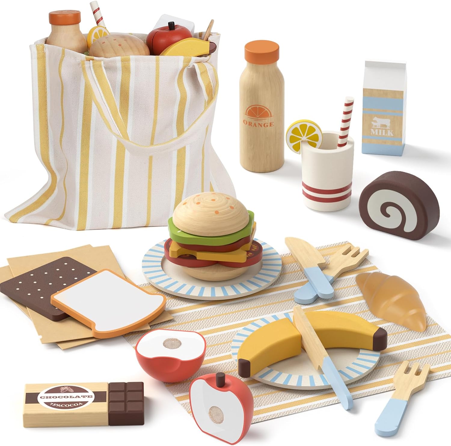 Lehoo Castle Wooden Food Toys, Play Food for Toddlers 3+ Year Old, Food Toys wit...
