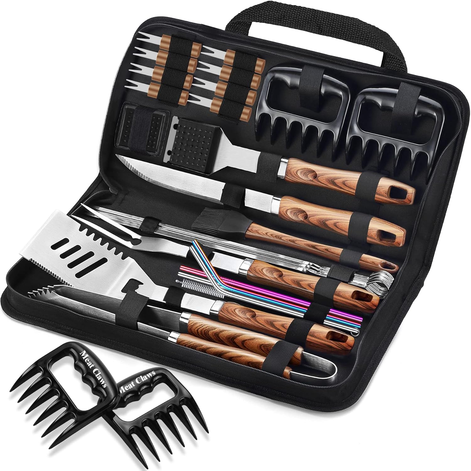 ROMANTICIST 27pcs Heavy Duty BBQ Tools Gift Set for Men Dad, Extra Thick Stainle...