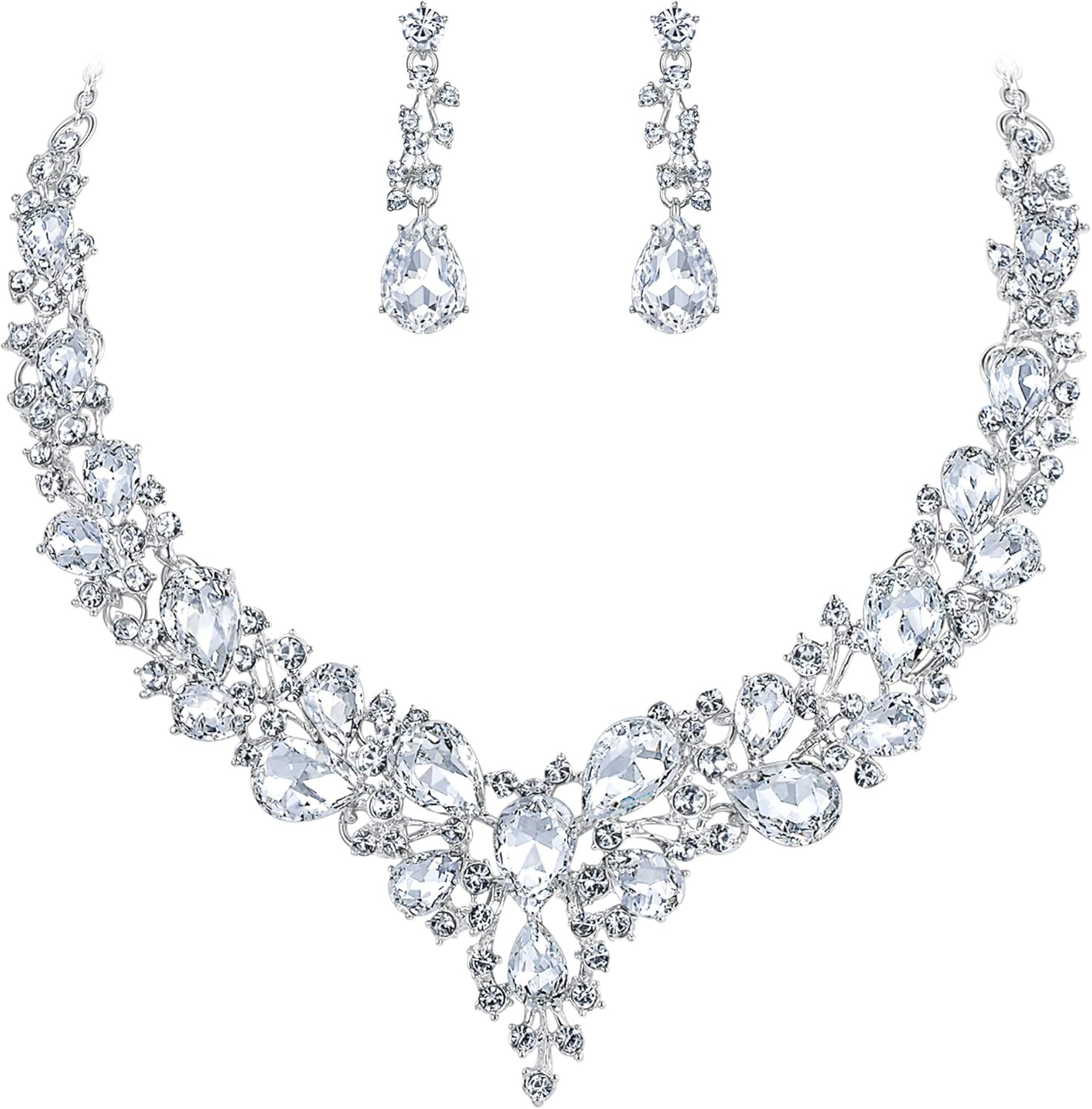BriLove Women's Wedding Bridal Austrian Crystal Teardrop Cluster Statement Neckl...