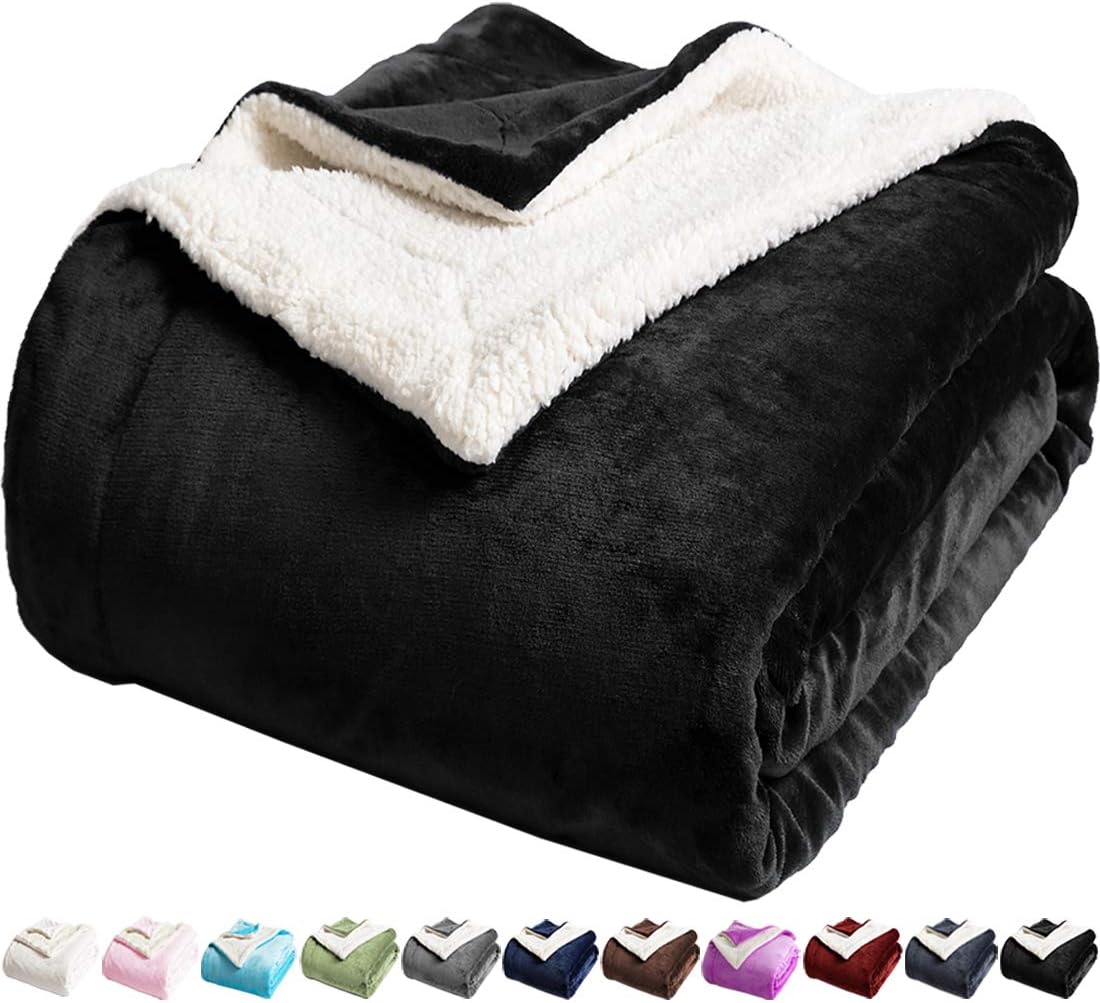 LBRO2M Sherpa Fleece Bed Blanket Queen Size Super Soft Fuzzy Plush Warm Cozy Flu...