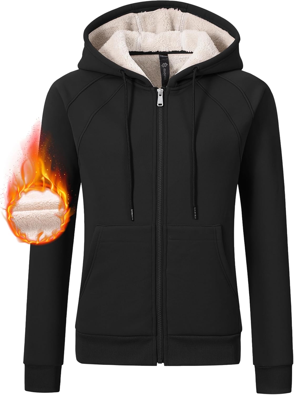 Womens Fleece Lined Hoodie Jackets Full Zip Hoodies with Zipper Pocket Warm Hood...