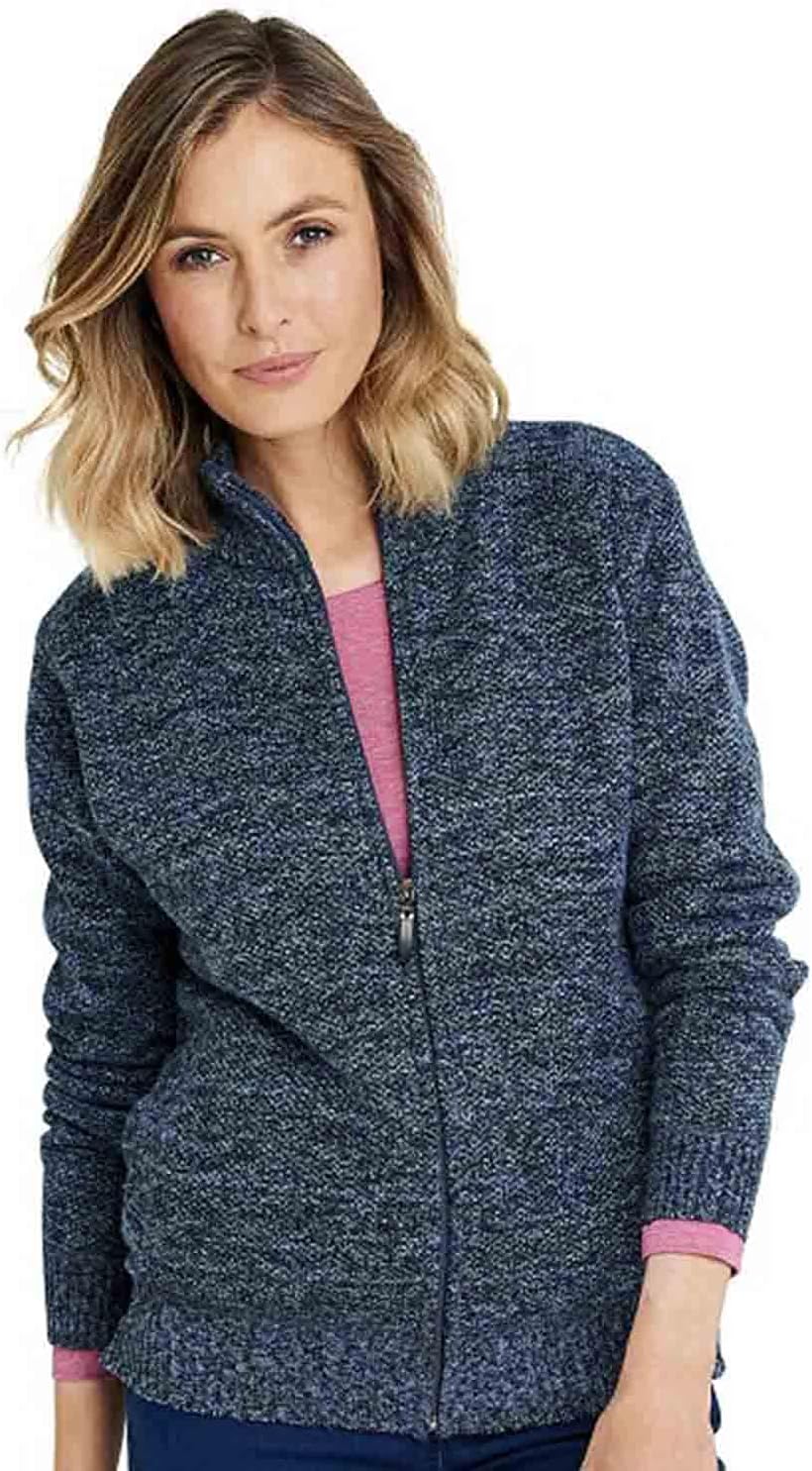 Amber | Ladies | Knitted Fleece Lined Zip Cardigan | 12-14 Blue