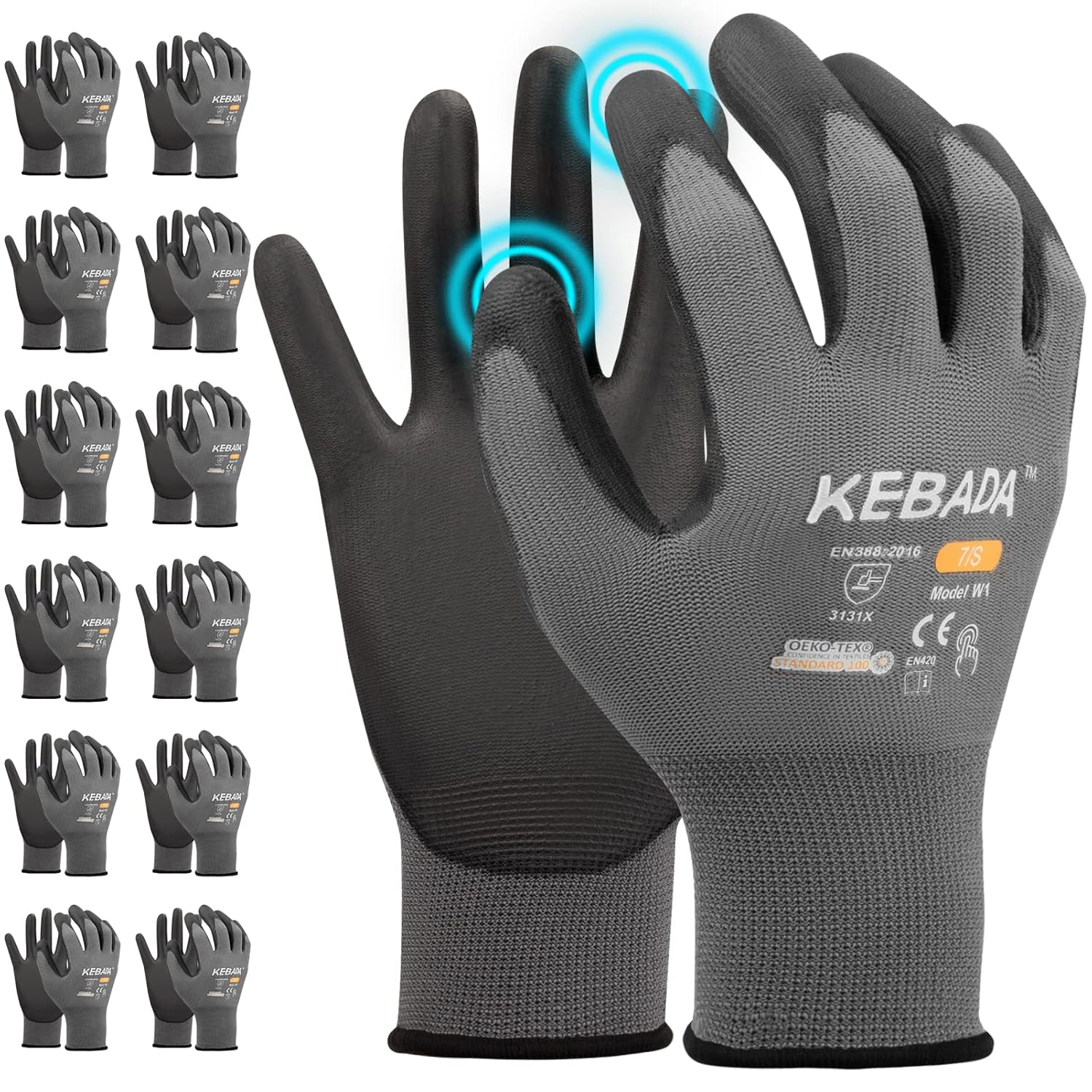 W1 Work Gloves for Men and Women with Grip,12 Pairs Bulk Pack Mechanic Gloves,PU...