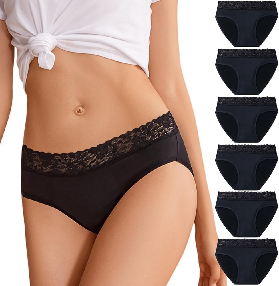 flintronic Cotton Underwear Women Lace, 6 Pack Women's Underwear, Soft and Stret...