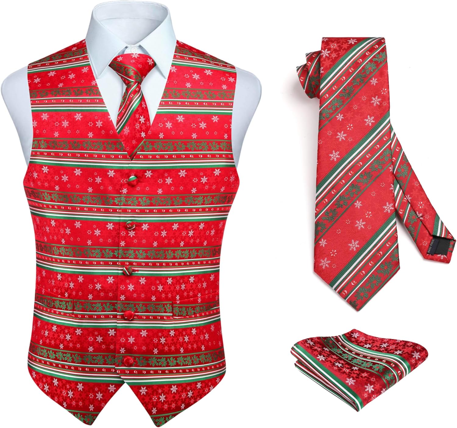 HISDERN Men's Suit Vest Christmas Holiday Season Party Jacquard Waistcoats Neckt...