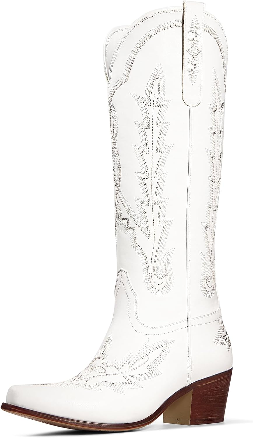 Ouepiano Cowboy Boots for Women Knee High Cowgirl Boots with Classic Embroidered...