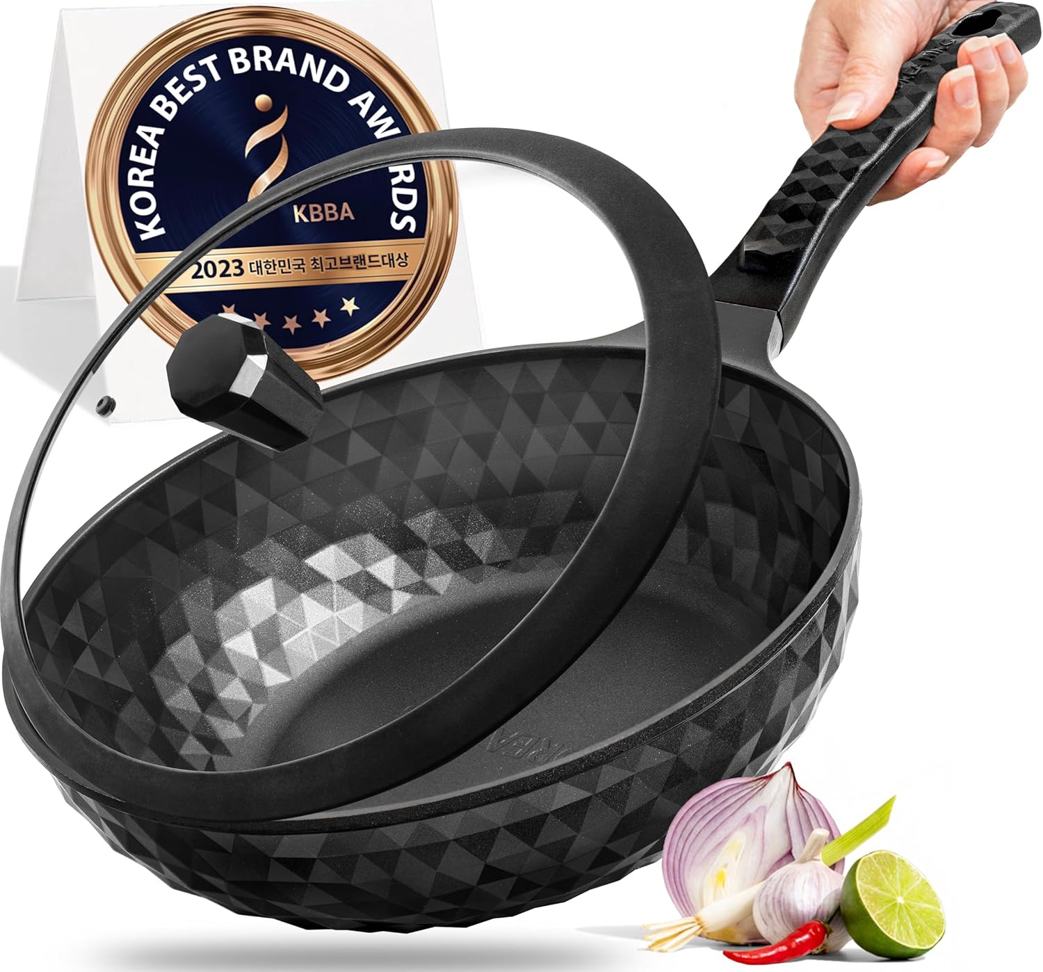 Diamond X Supreme Non Stick 11" Premium Frying Wok Pan Hybrid with Lid and Spatu...