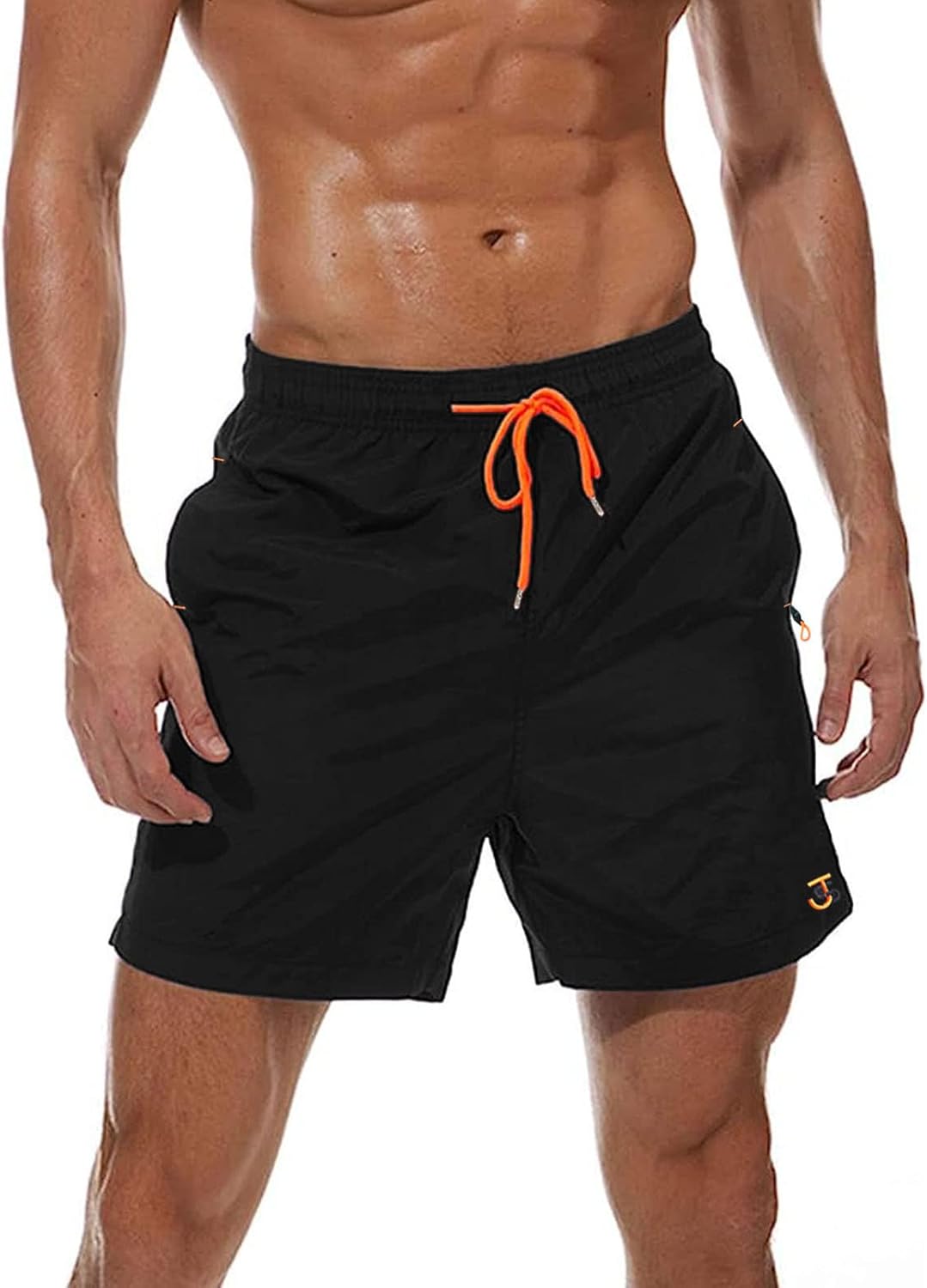 JustSun Mens Swim Shorts with Zip Pockets Mesh Lining Quick Dry Waterproof Swim...