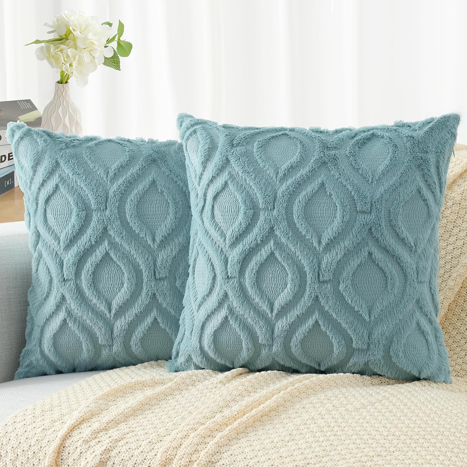 decorUhome Decorative Throw Pillow Covers 26x26 Set of 2, Soft Plush Faux Wool C...