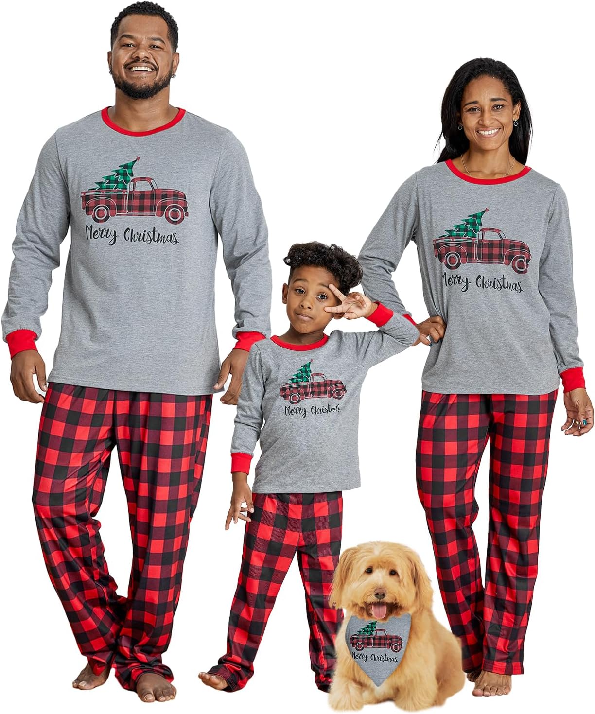 IFFEI Family Christmas Pajamas Matching Sets PJ's Sleepwear Printed Top and Plai...