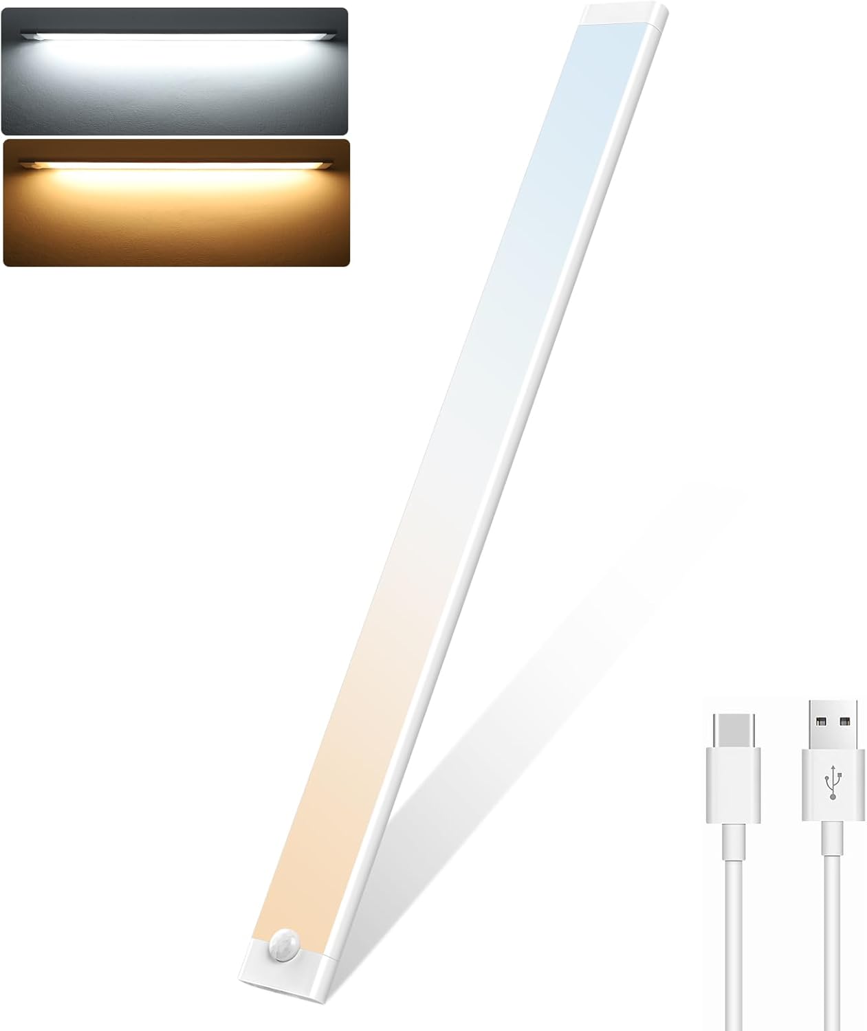 Under Cupboard Wardrobe Lights, 40cm 100 LED 2000mAh USB-C Rechargeable Motion S...