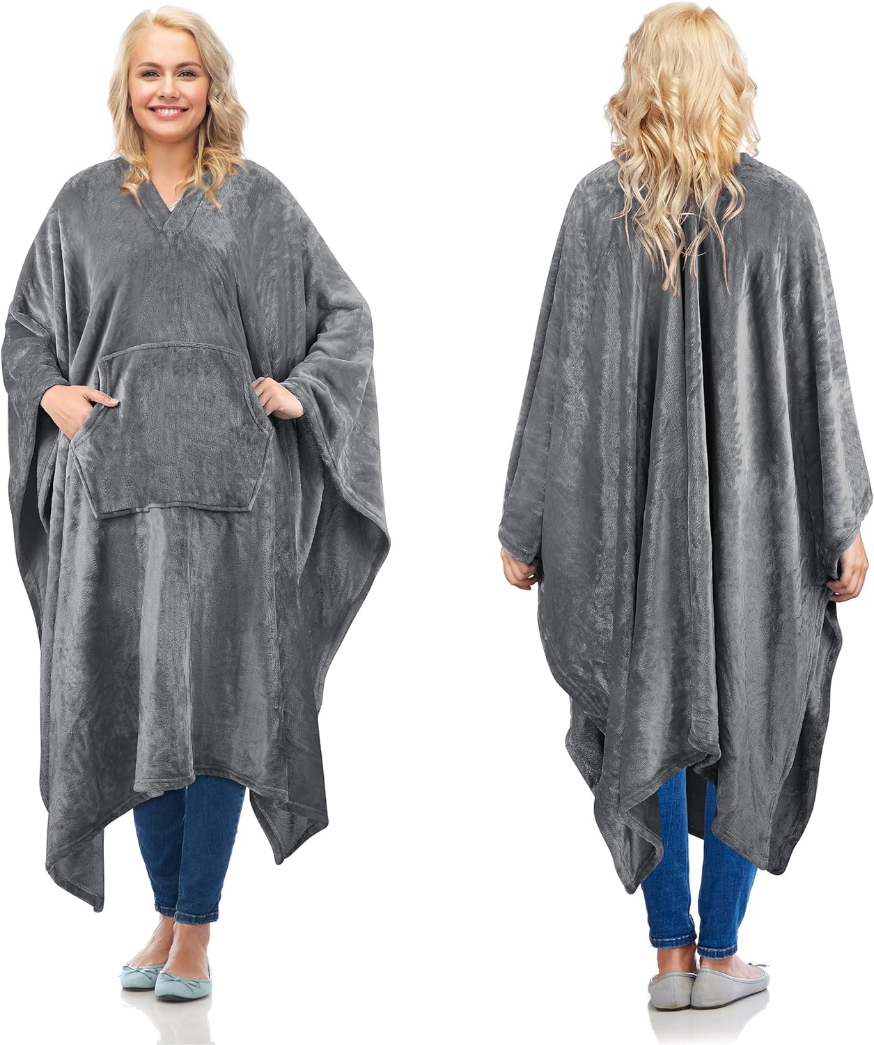 Catalonia Fleece Wearable Blanket Poncho for Adult Women Men, Travel Wrap Blanke...