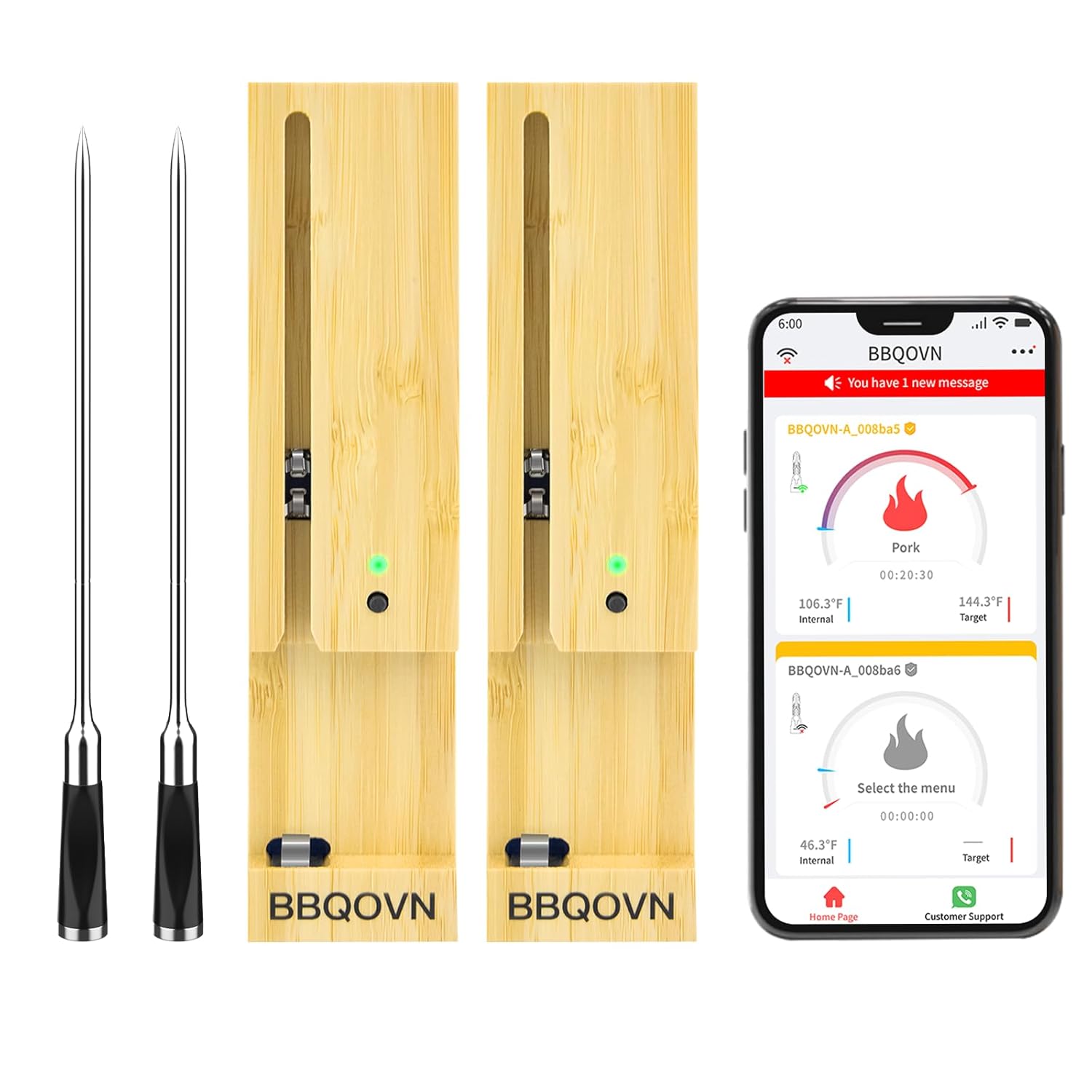 Smart Wireless Meat Thermometer 3.9mm Ultra-Thin 777FT Range Remote Bluetooth Me...