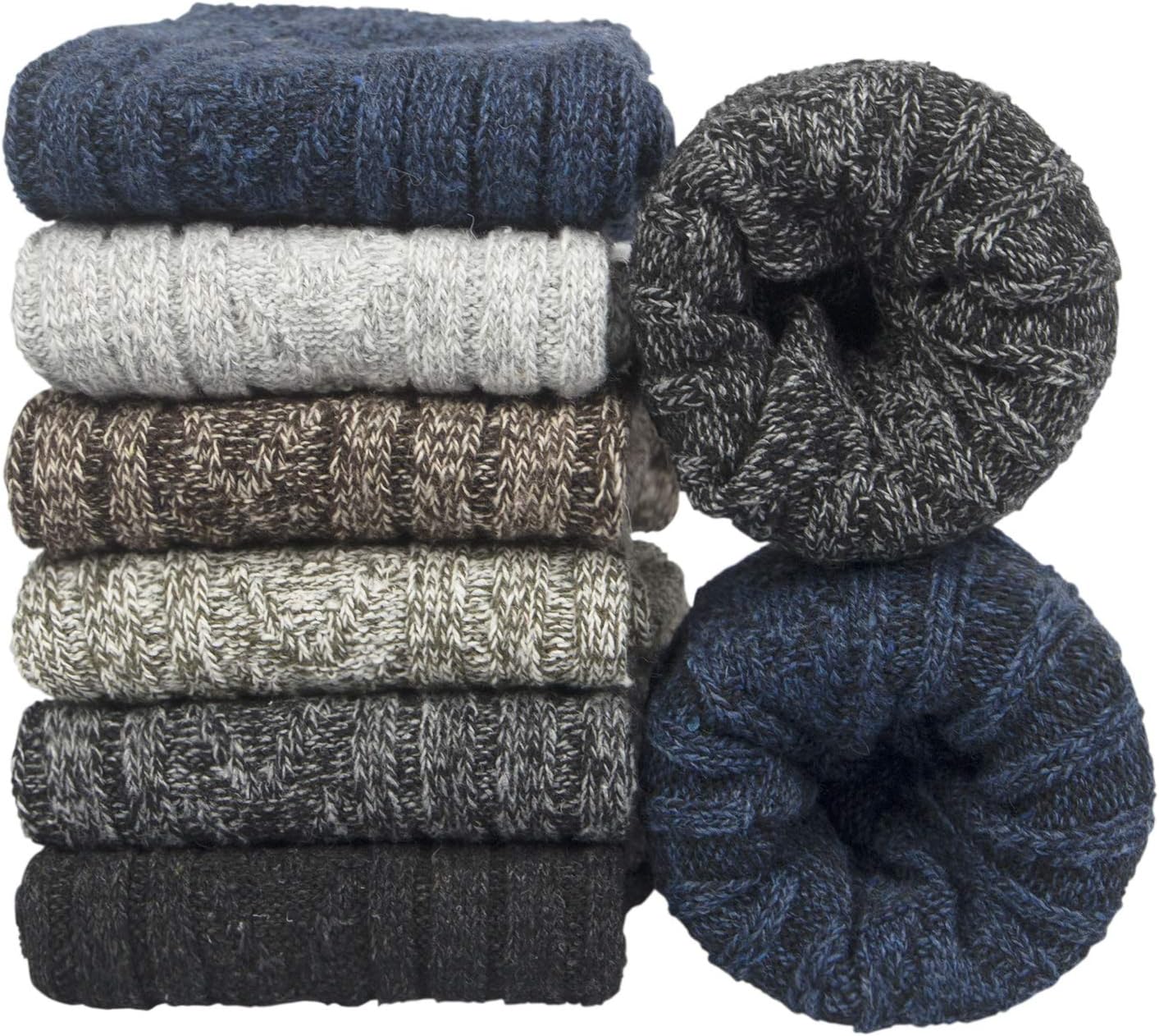 YSense Beau 6 Pairs Men's Socks Merino Wool Winter Thermal Soft Classic Thick Bu...