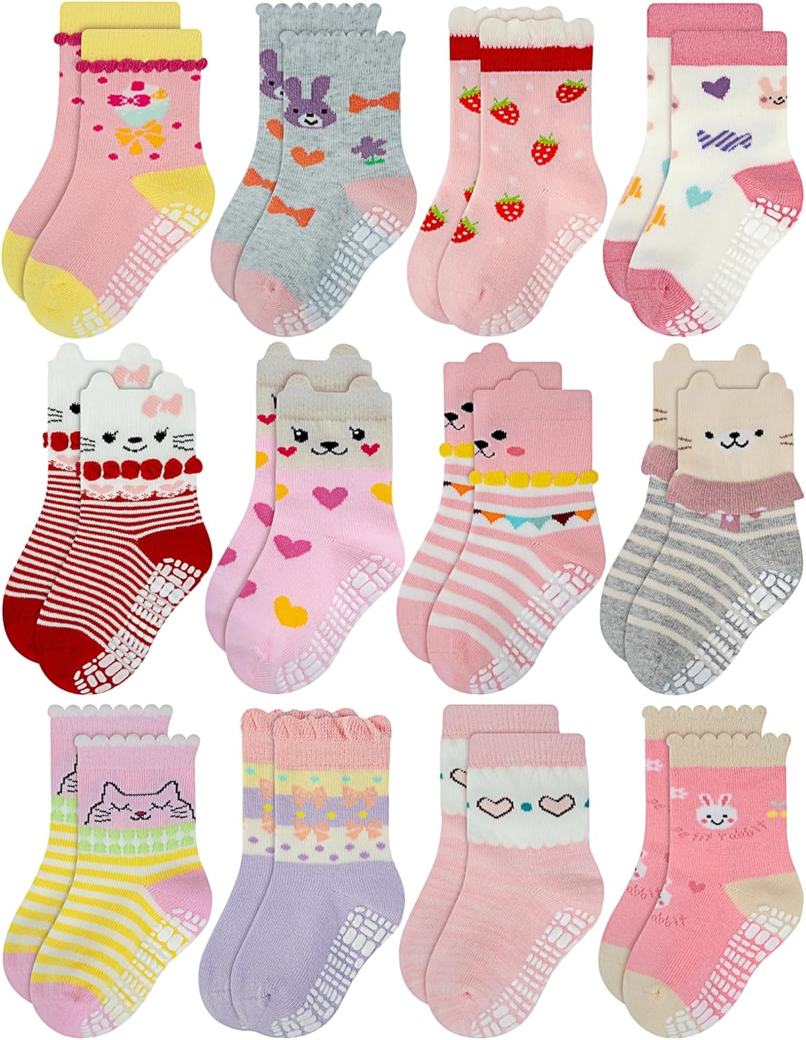 RATIVE Non Skid Anti Slip Cotton Dress Crew Socks With Grips For Baby Infant Tod...