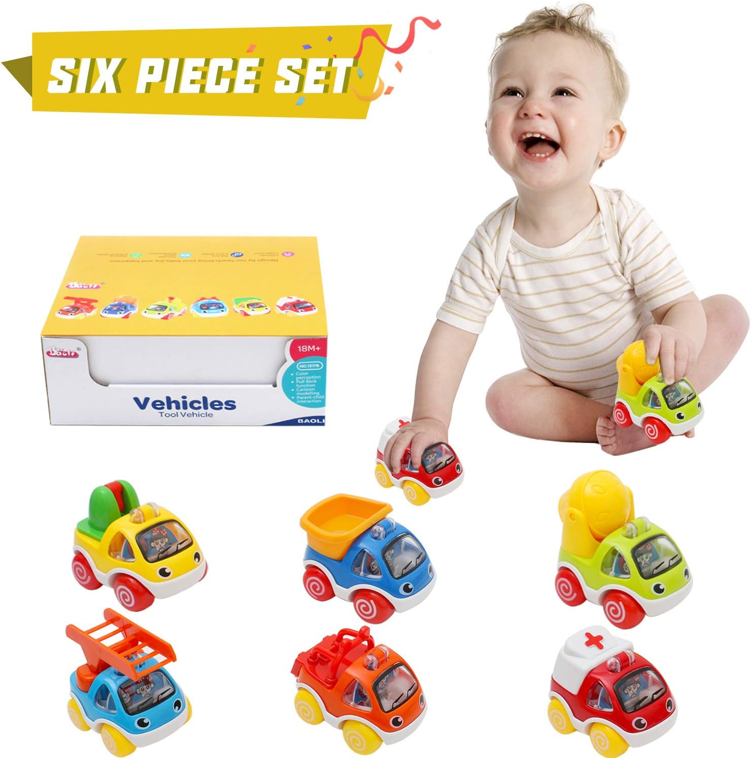Pull Back Cars,6 Pcs Cars Toys for 1 Year Old+ Baby Toddlers,Early Educational C...