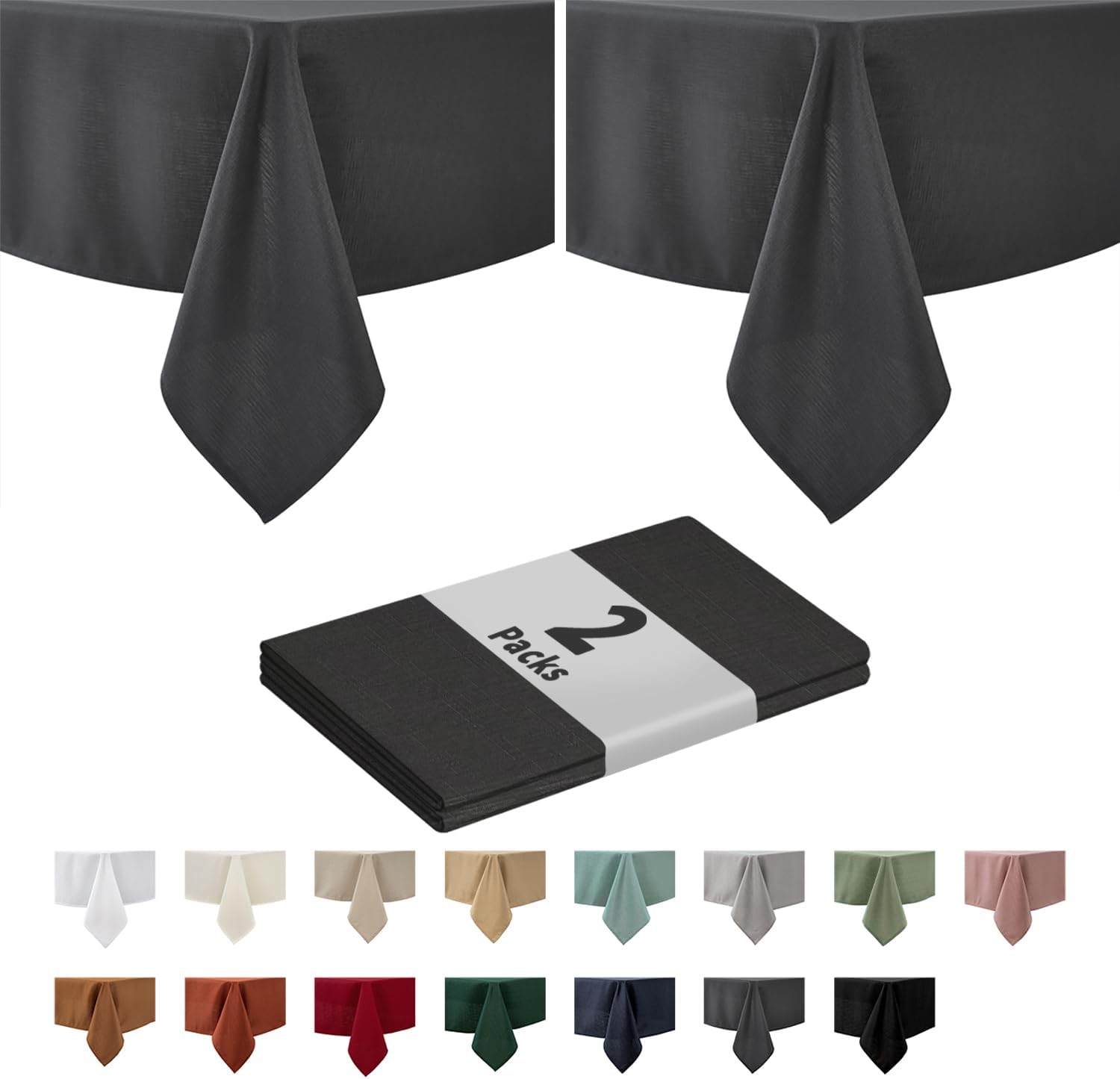 maxmill 2 Pack Rectangle 52 x 70 Inch Slubby Textured Tablecloth Waterproof Wrin...