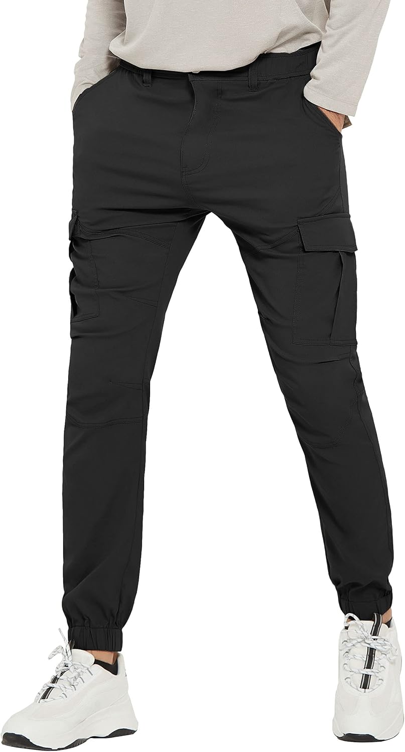 PULI Men's Waterproof Hiking Pants, Slim Fit Cargo Joggers, Stretch Quick Dry Ou...
