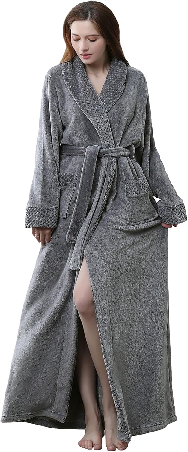 Artfasion Womens Long Fleece Robe - Warm Soft Floor Length Flannel Bathrobes for...