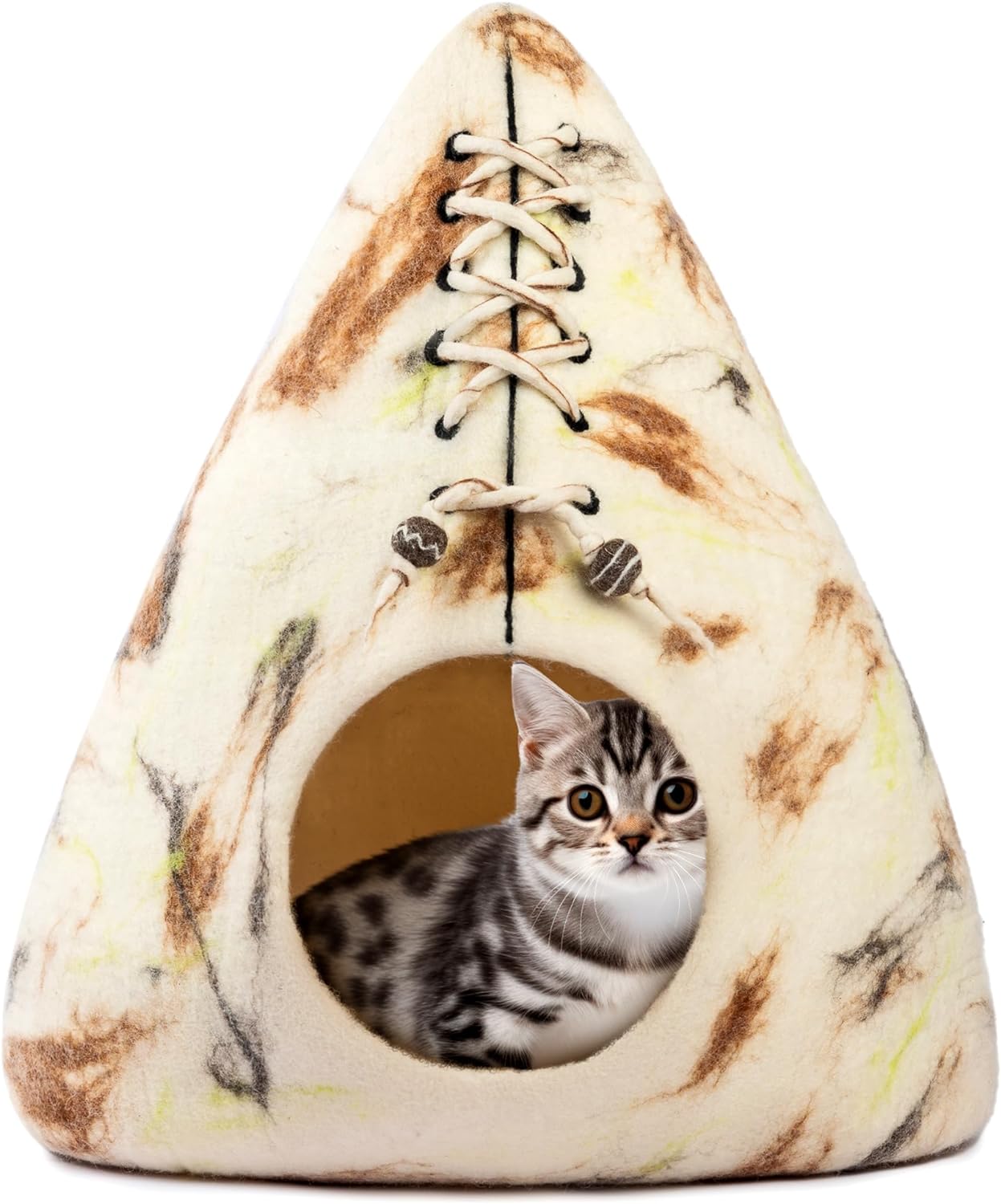 Luxurious Eco-Friendly Merino Wool Cat Cave Bed Teepee Design - Foldable Hideawa...