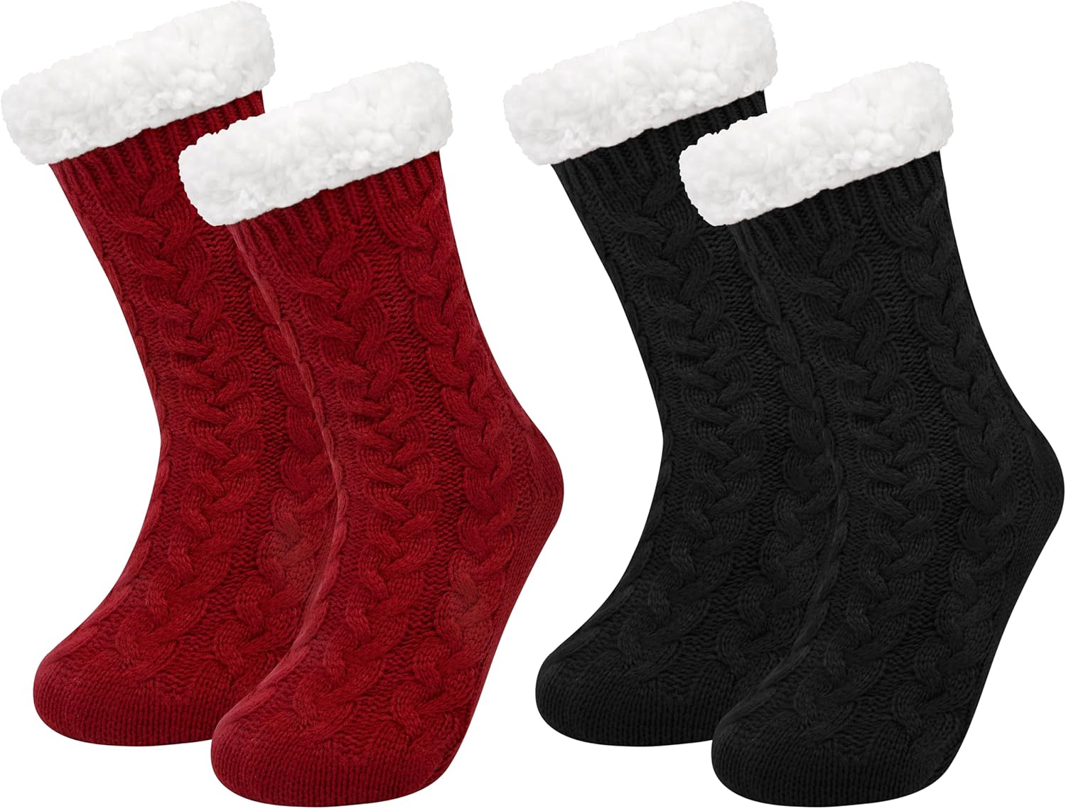 Chalier Fashion 2 pair Slipper Fluffy Socks for Women Warm Fuzzy Casual Knitted...