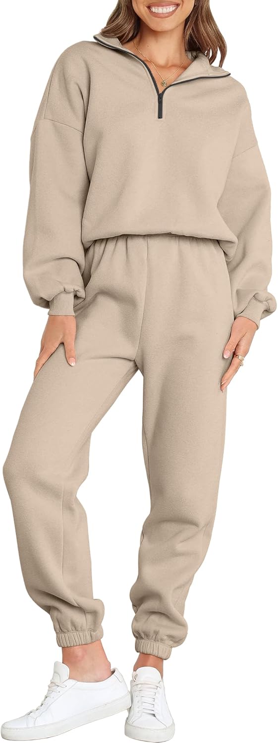 ANRABESS Women 2 Piece Outfits Sweatsuit Oversized Half Zip Sweatshirt Jogger Sw...