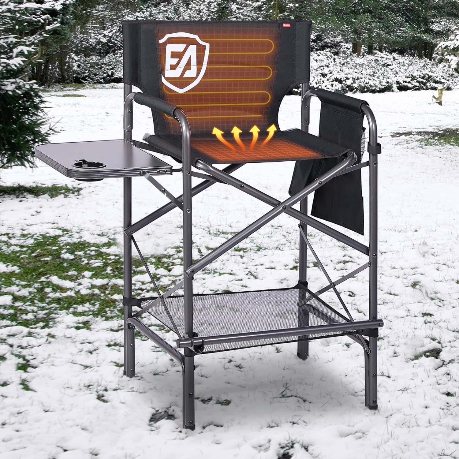 EVER ADVANCED 30.7in Tall Heated Camping Folding Chair 140℉ Heating Directors Ch...
