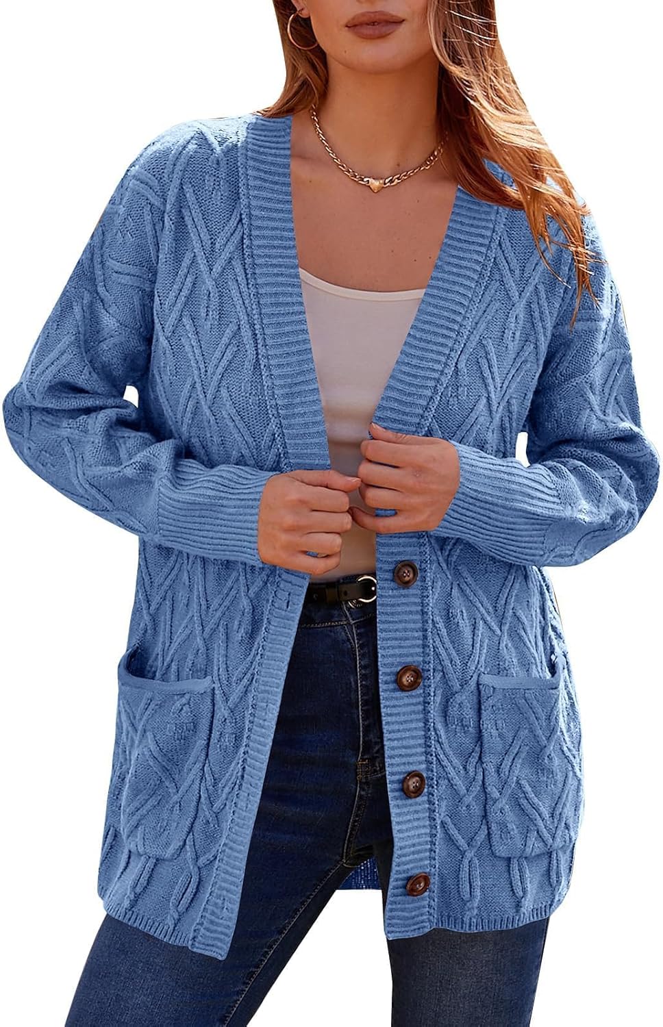 PRETTYGARDEN Women's Long Sleeve Cable Knit Cardigan Sweaters 2024 Oversized Ope...