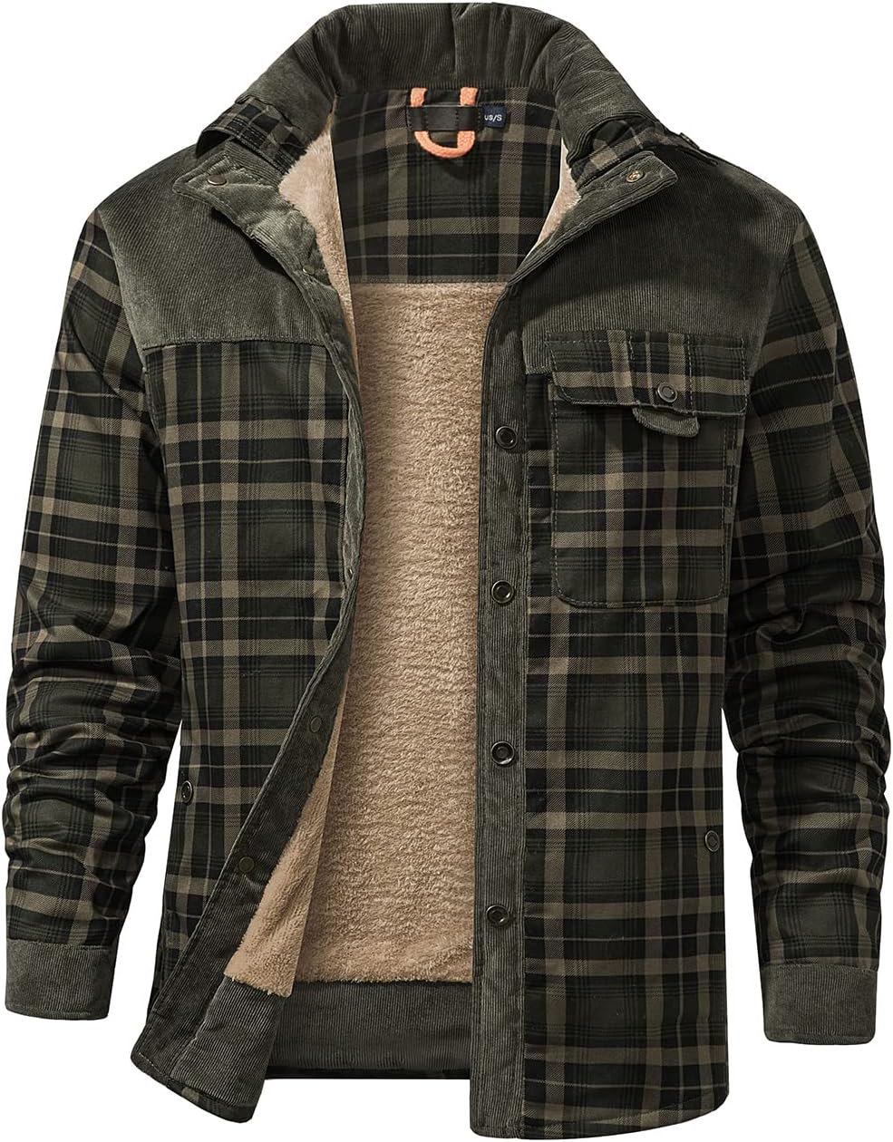 Haellun Men's Long Sleeve Sherpa Lined Shirt Jacket Flannel Plaid Fleece Coats L...