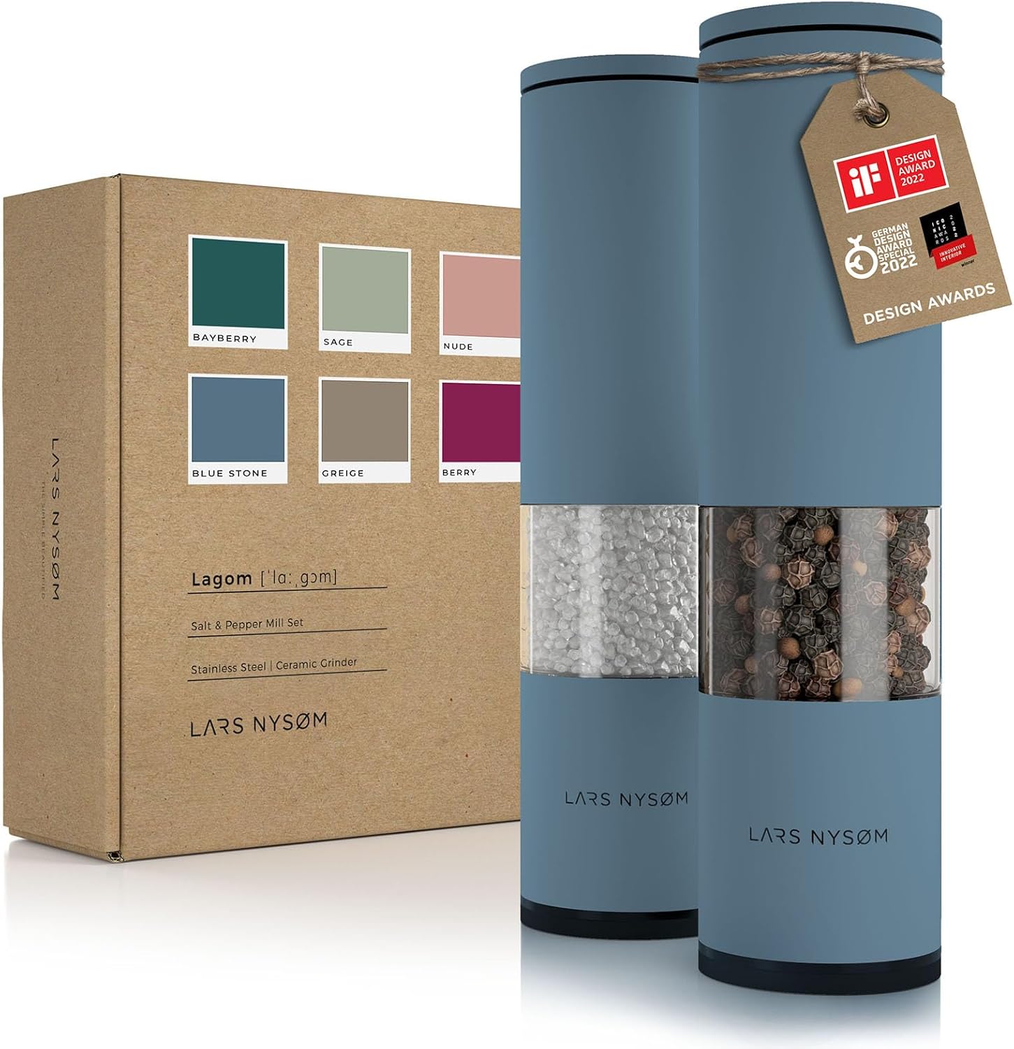 LARS NYSØM Salt and Pepper Grinder Set 2 Pieces I Salt Pepper Mill with Adjustab...