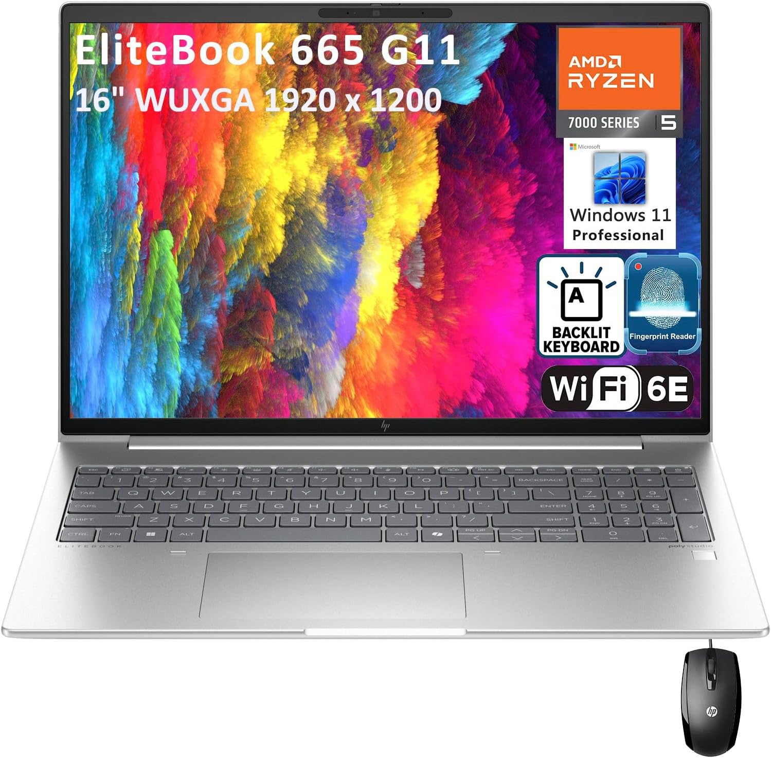 HP Elitebook 665 G11 Business Laptop, 16" FHD+ Computer, AMD Hexa-Core Ryzen 5 7...
