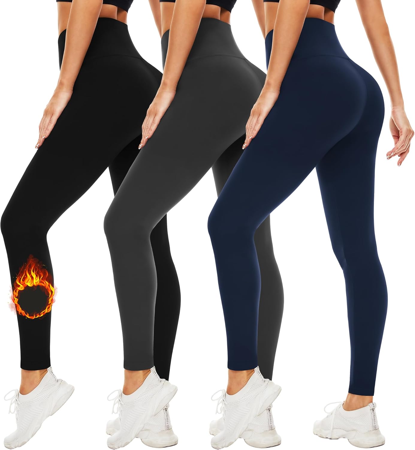 FULLSOFT 3 Pack Leggings for Women High Waisted Soft Black Yoga Pants for Workou...
