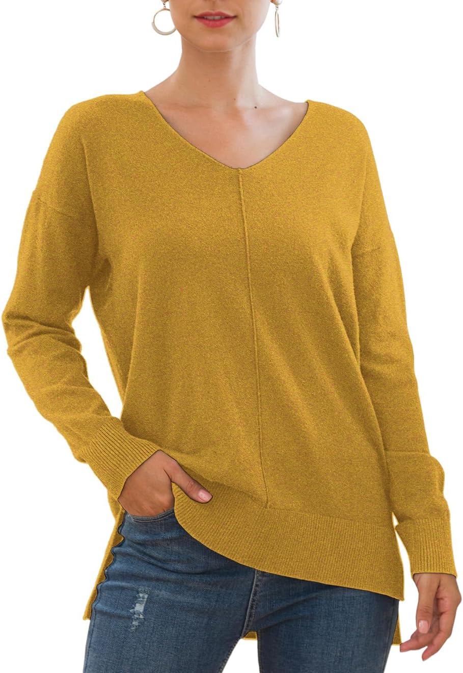 Jouica Women's Casual Lightweight V Neck Batwing Sleeve Knit Top Loose Pullover...