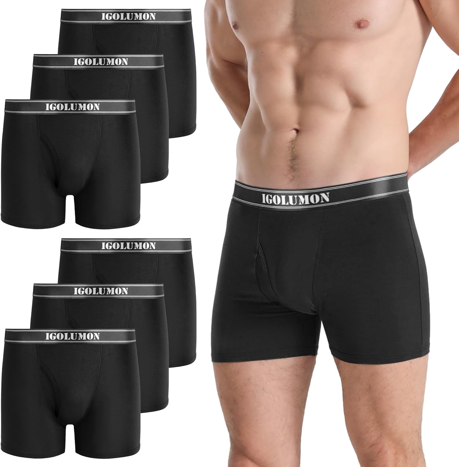 IGOLUMON Bamboo Mens Boxers Shorts Multipack 6 Pack Soft Comfortable Mens Underw...