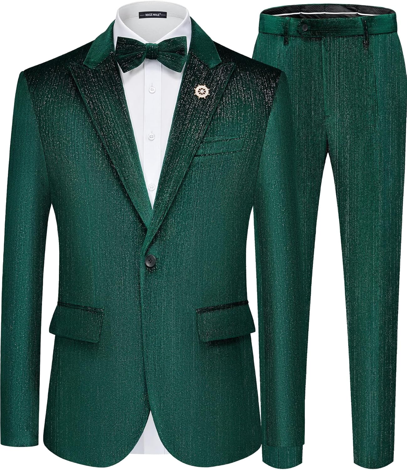 MAGE MALE Mens Suits Velvet Tuxedo Suit Set Slim Fit 2 Piece Luxurious Party Din...