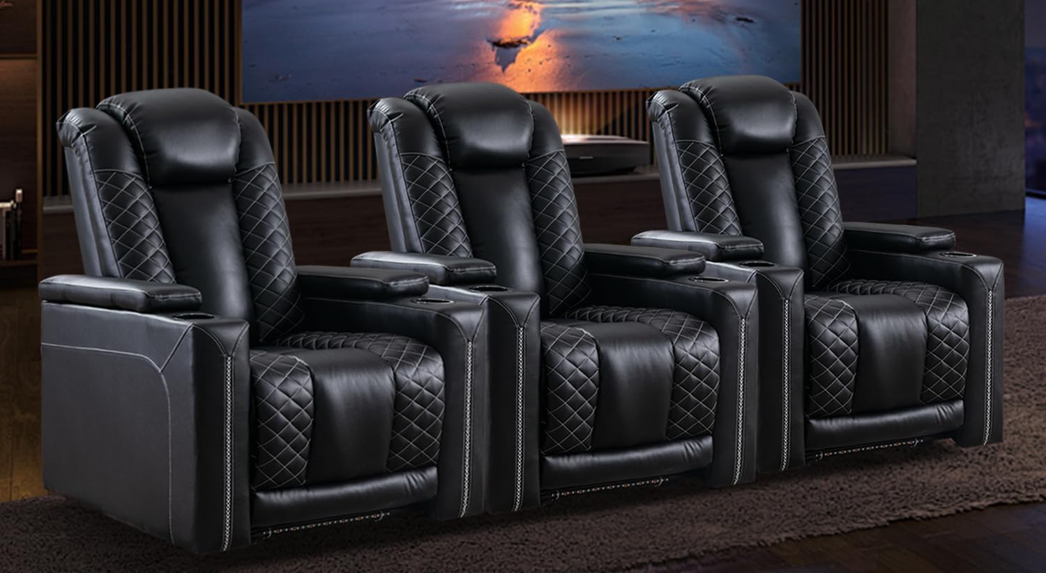 CANMOV Electric Recliner Chairs Set of 3, Breathable Faux Leather Home Theater S...